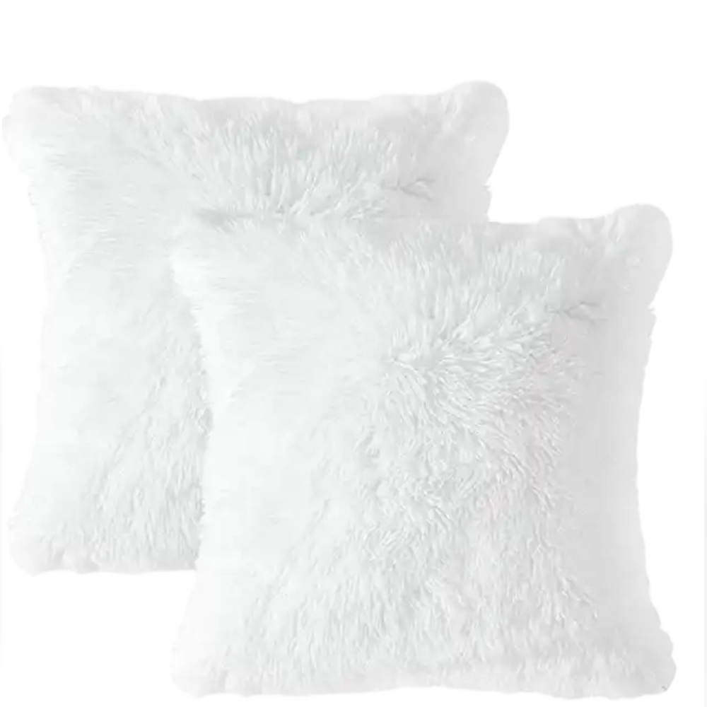 Soft & Fluffy Sherpa Cushion Covers with Zipper - 14x14 Inches white color